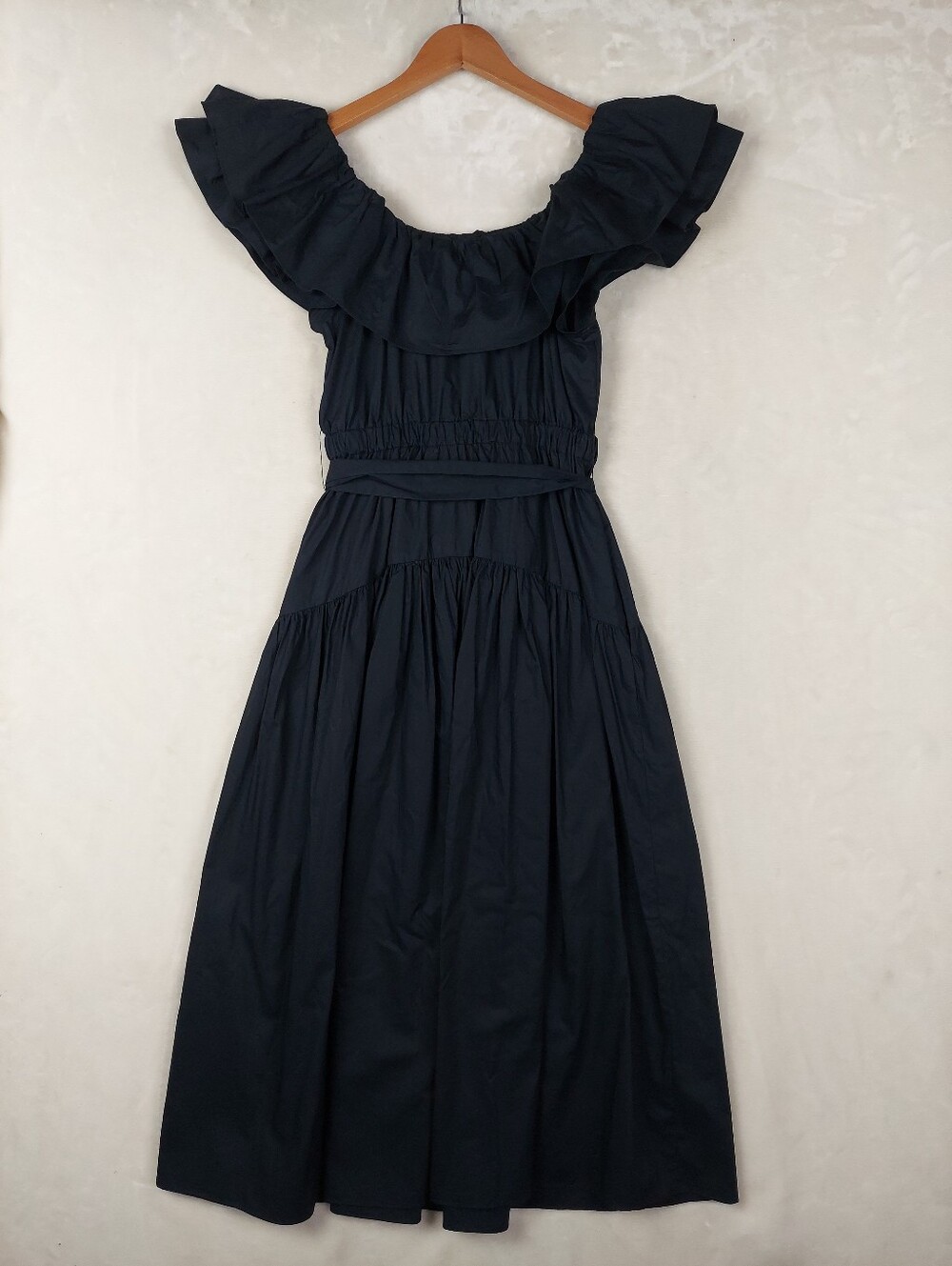 Ulla Johnson Amira Ruffle Poplin Midi Dress Black Spring Summer 2022 Sz 00 - Picture 4 of 11